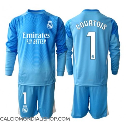 Maglie da calcio Real Madrid Thibaut Courtois #1 Portiere Prima Maglia Bambino 2025-26 Manica Lunga (+ Pantaloni corti)